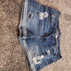 Distressed Blue Denim Shorts
